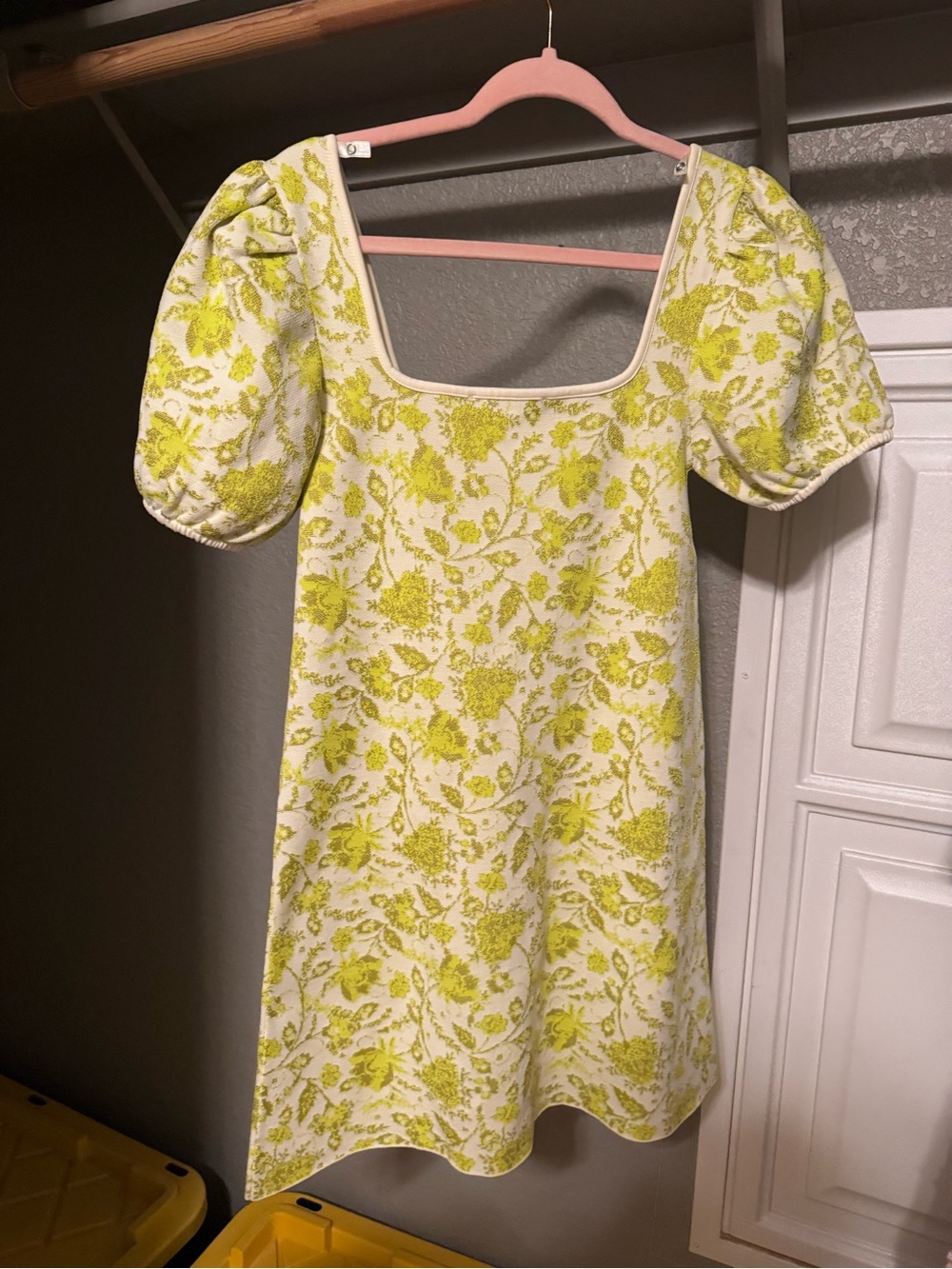 Zara Cream Mini Dress with Lime Green Floral Jacquard